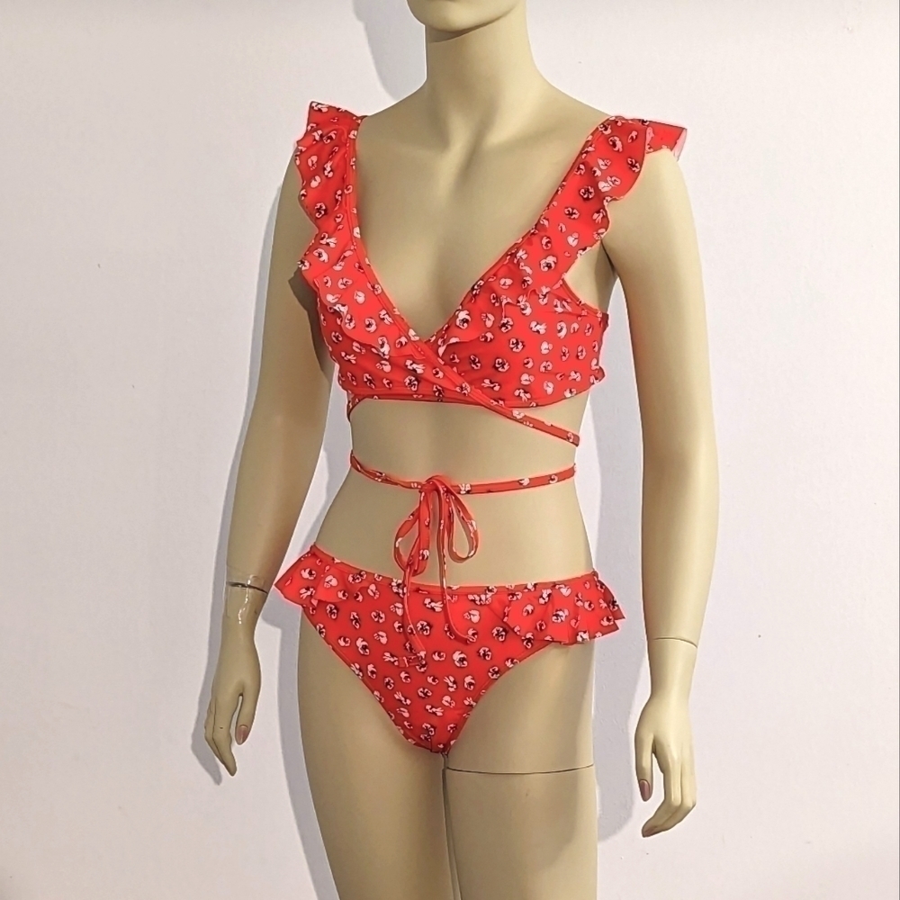 SUNYGAL Floral Ruffle Bikini Set NWT Size S - Picture 2 of 6